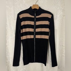 Belldini | Sweaters | Womens Belldini Sweater Size Xl Black Tan Rhinestone  Zipper | Poshmark